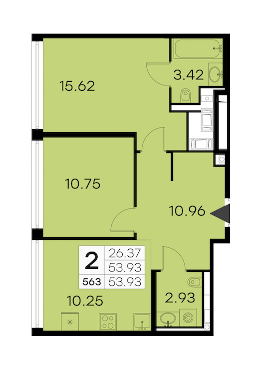 2-комнатная квартира 53.93 м², 17/19 эт., ЖК «GloraX Aura Vasileostrovsky»